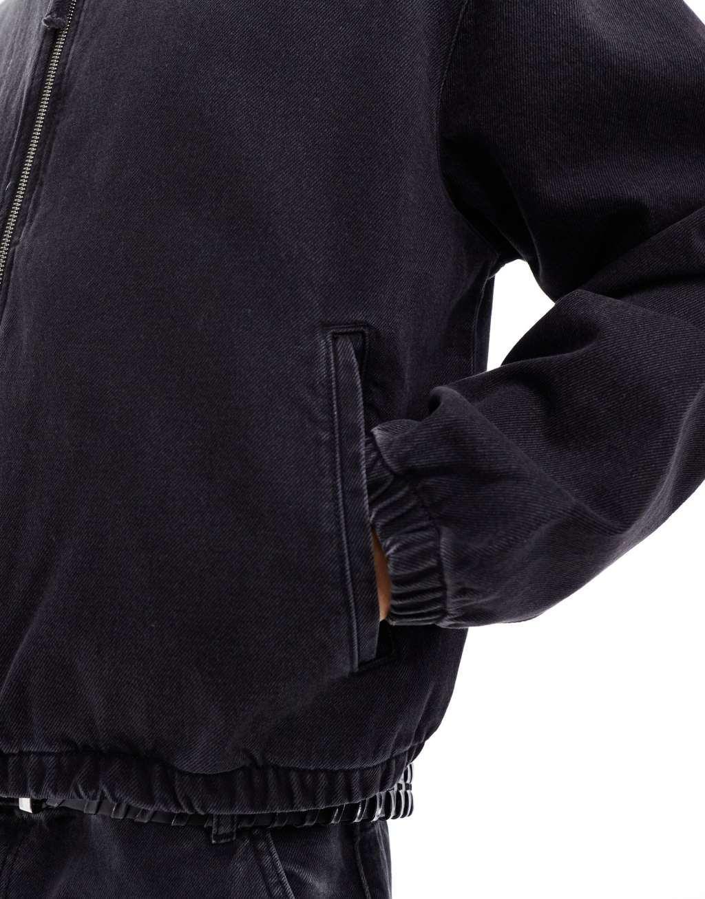 ASOS DESIGN cropped denim harrington jacket in tinted wash Product Image