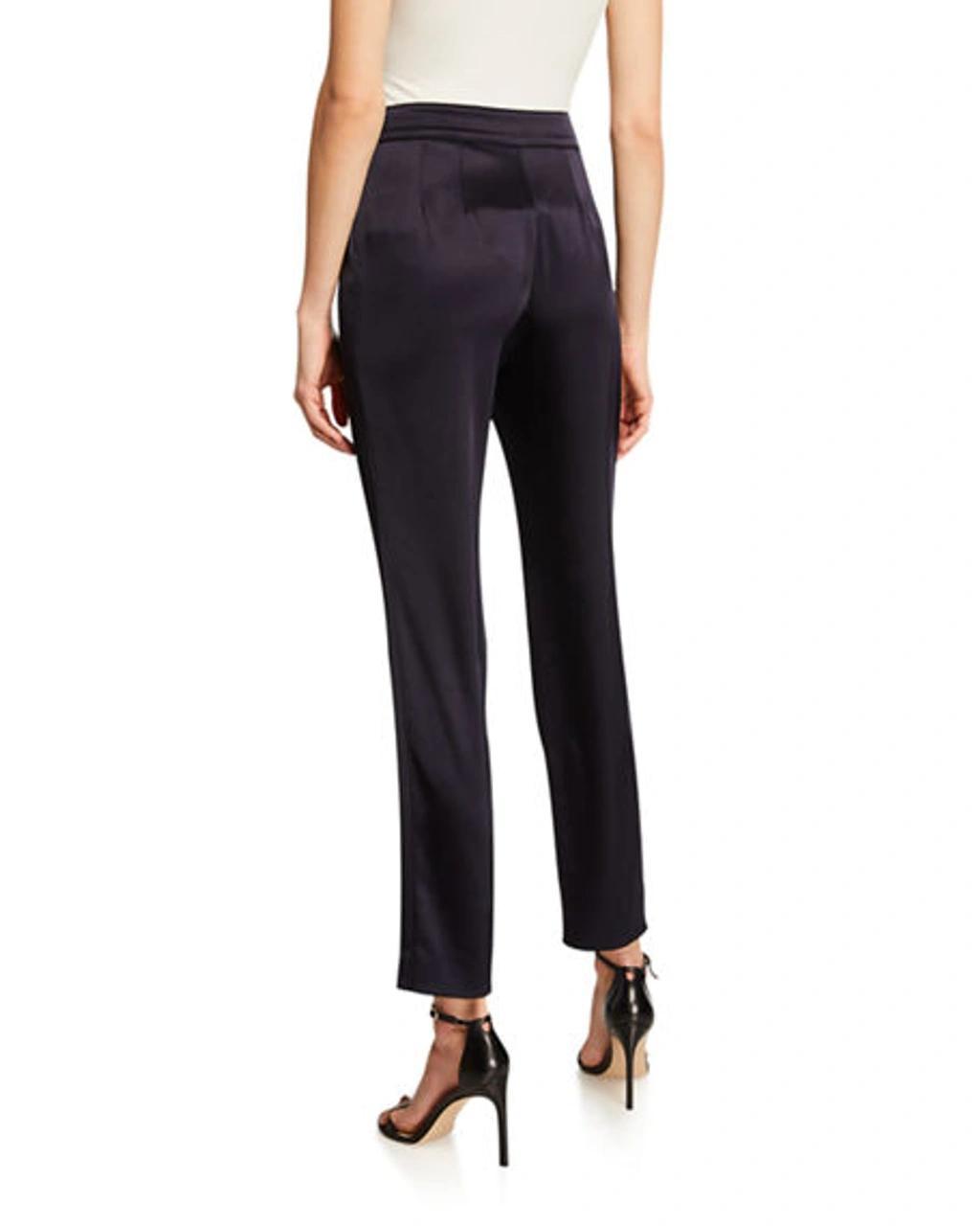 ST JOHN Liquid Satin Side Zip Cropped Pants In Caviar Product Image