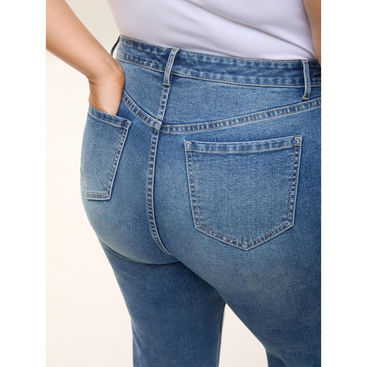 Plus Size Classic Cut Boyfriend Jeans Women Denimblue Casual Button Medium stretch Slanted pocket Jeans BloomChic 26/4X Product Image