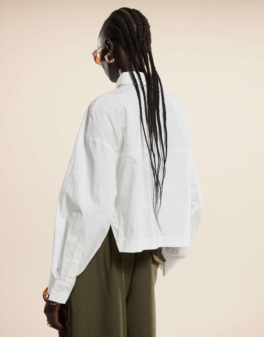 ASOS DESIGN boxy cropped shirt with pocket in premium cotton Product Image