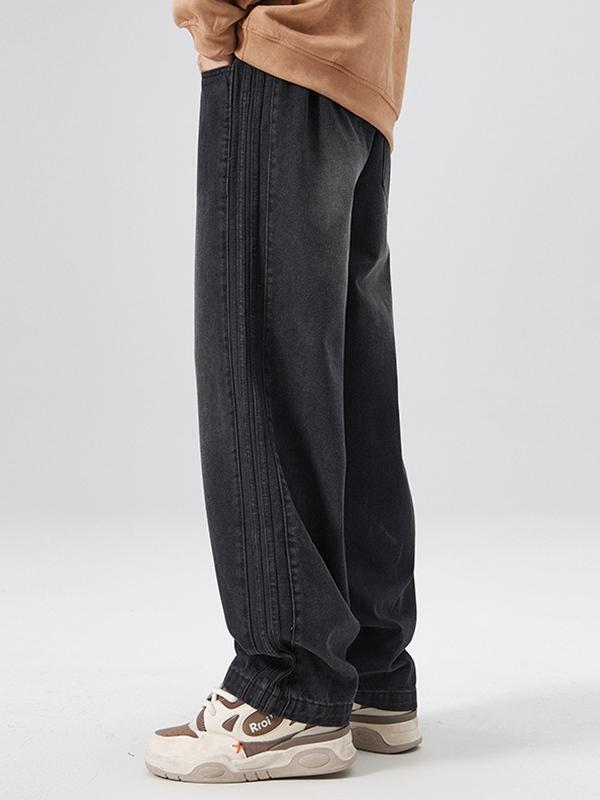 Men's Vintage Wash Elastic Waist Drawstring loose Jeans Product Image