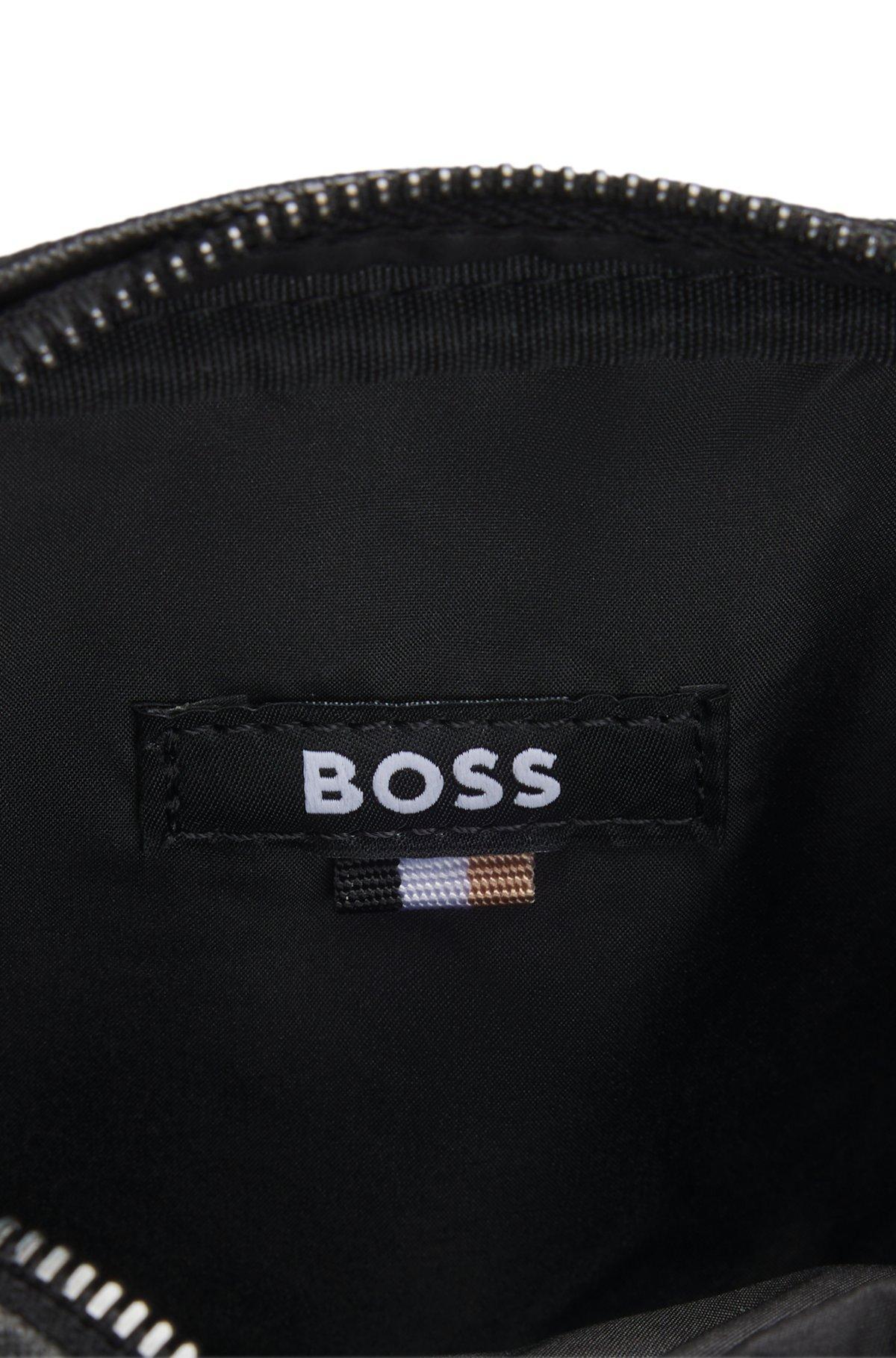 BOSS - Monogram-jacquard reporter bag with Double B trim - Black Product Image