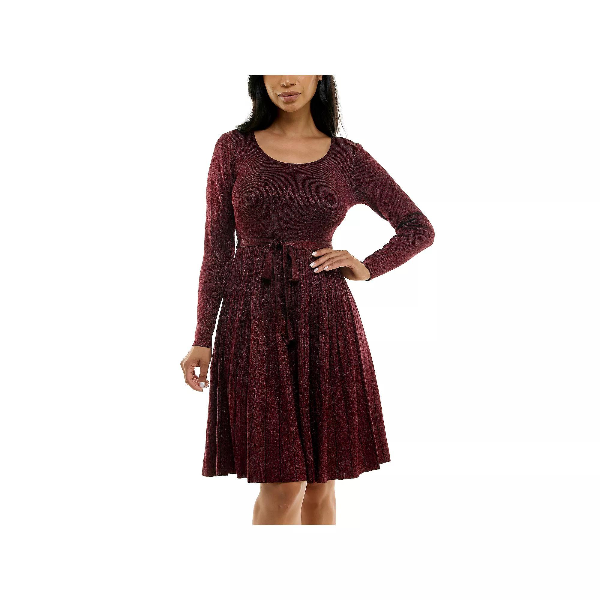 Women's Nina Leonard Pleat Glitter Knit Dress, Size: Medium, Red Black Product Image
