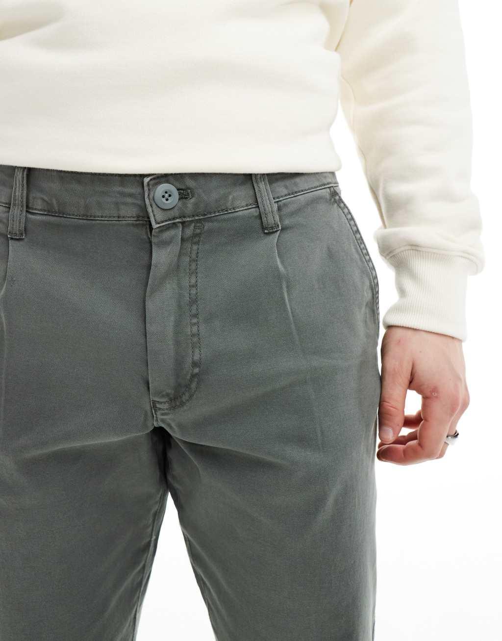 ASOS DESIGN tapered washed chinos in sage green Product Image