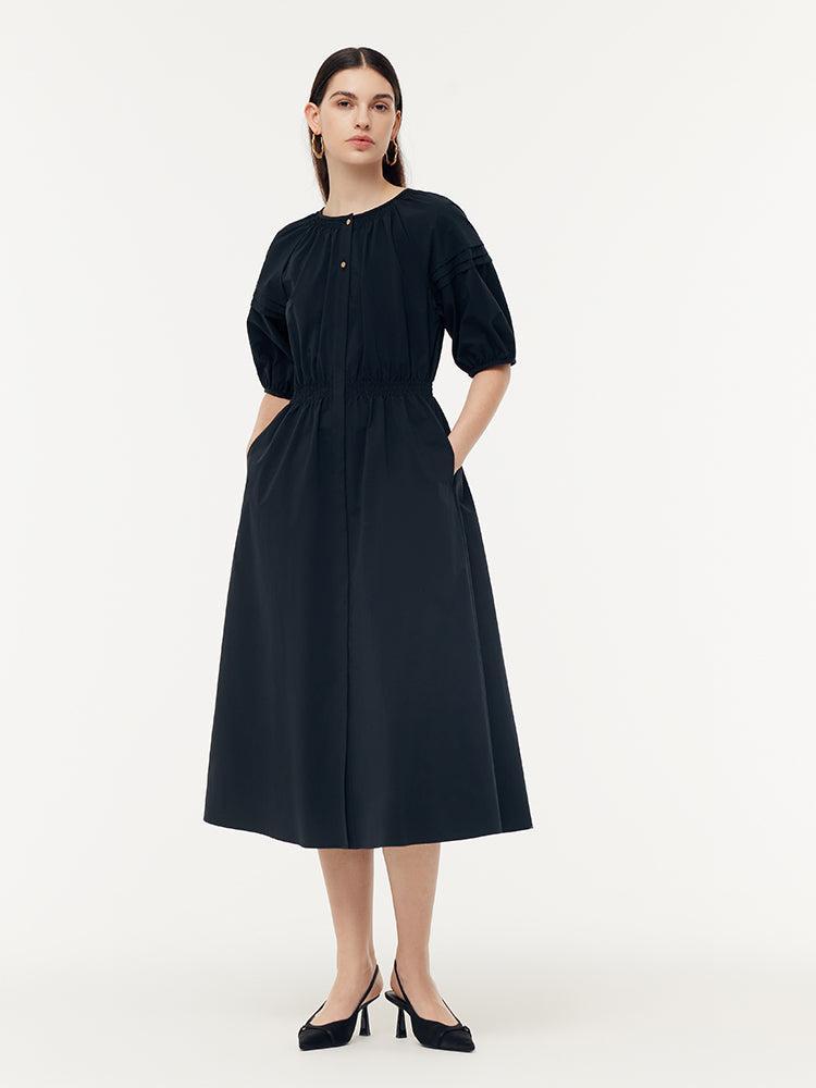Gathered Waist Puff Sleeve Women Maxi Dress Product Image