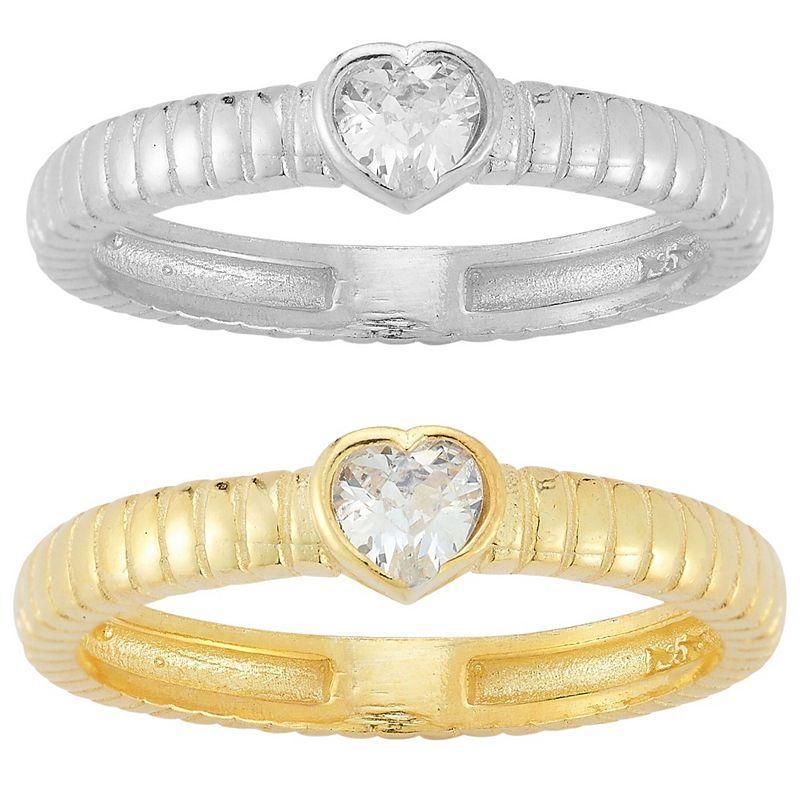 Sunkissed Sterling Two Tone Cubic Zirconia Heart Ring 2-piece Set, Women's, Size: 7 Product Image
