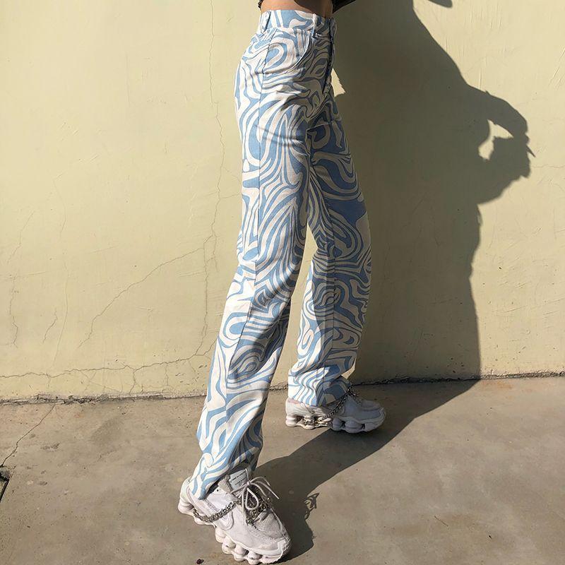 High-Waist Zebra Print Straight-Leg Jeans Product Image