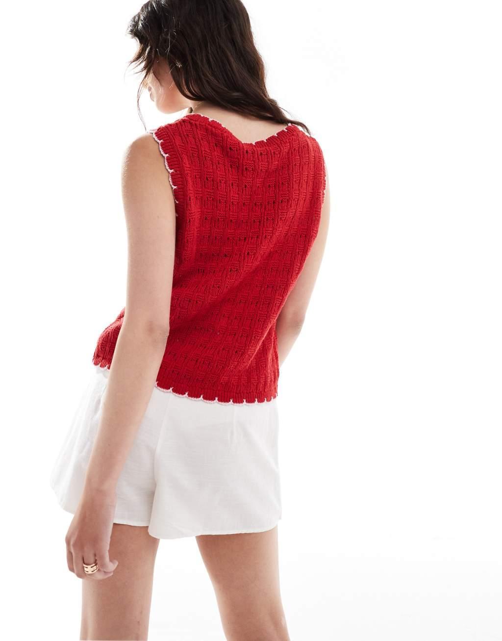 ASOS DESIGN tie front cardigan in red Product Image