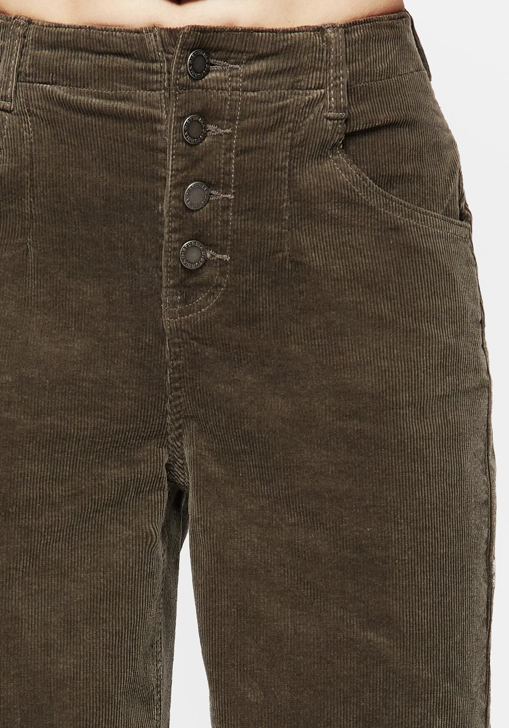 Foster Wide Leg Cord Crop Jeans - Green Product Image