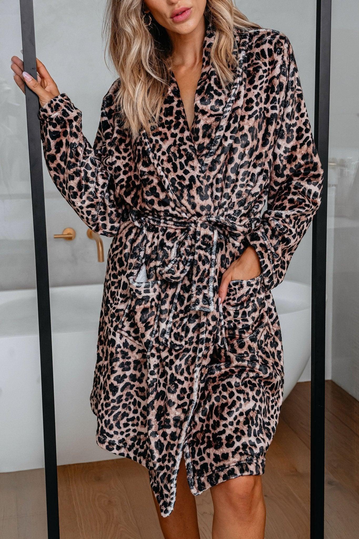 Cozy Soft Tan Leopard Print Robe - FINAL SALE Product Image