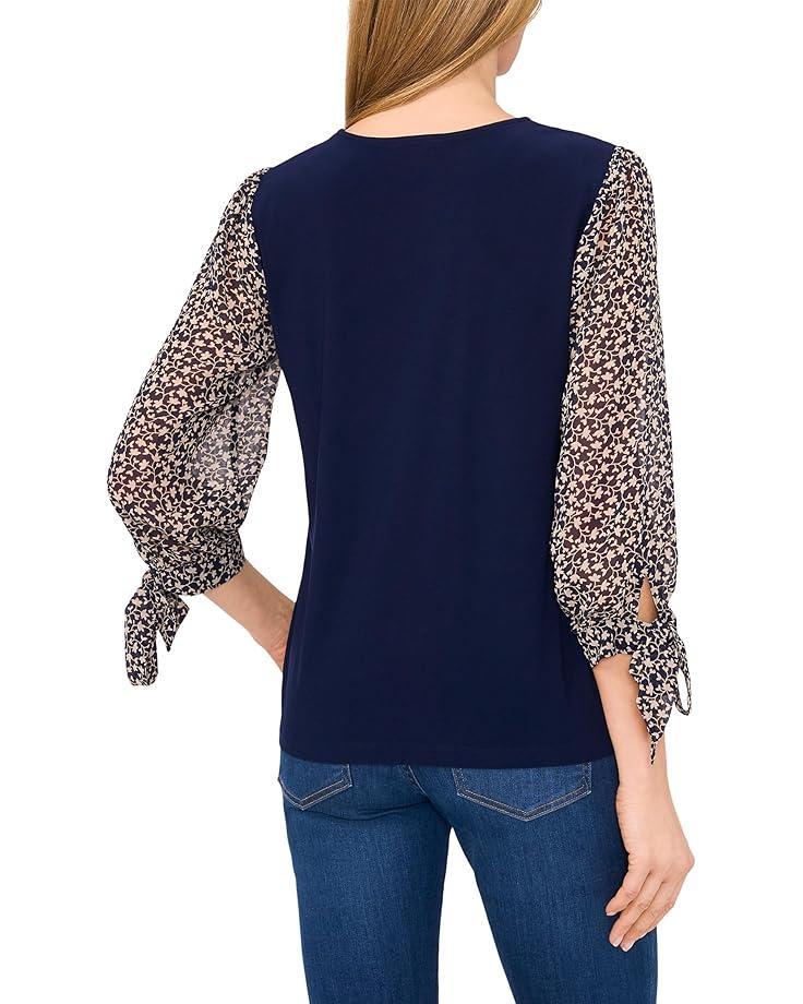 Ruffle Cuff Embroidered Crew Neck Top Product Image