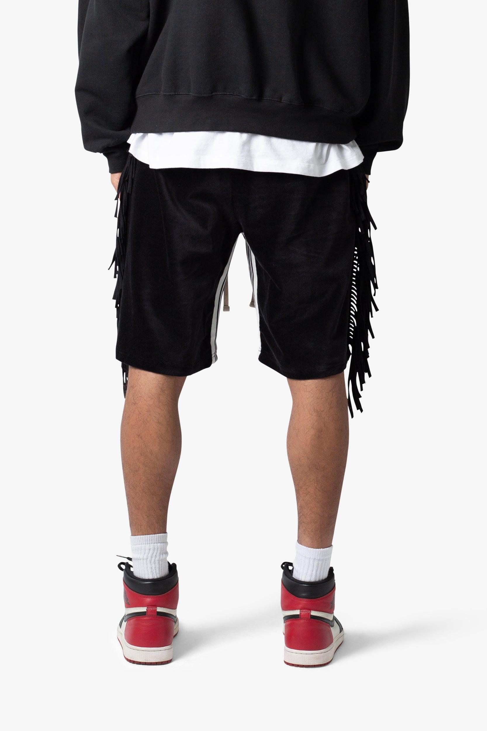 Fringe Velour Sweatshorts - Black Product Image