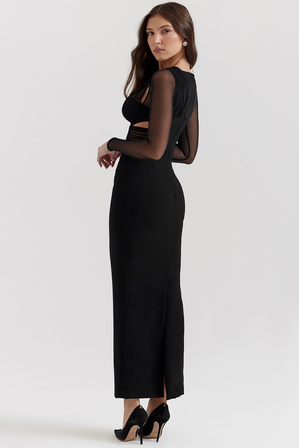 Zahra Black Plunge Maxi Dress Product Image