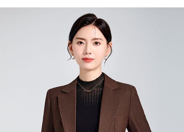 Set: Lapel Collar Plain Single Breasted Blazer + Mid Waist Plain Slacks Product Image