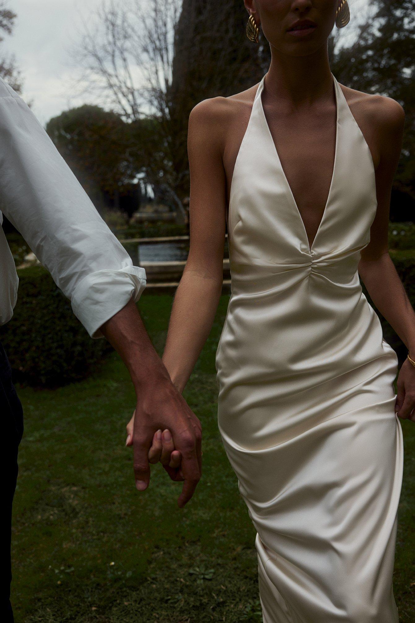 Woven Halterneck Satin Maxi Dress Product Image