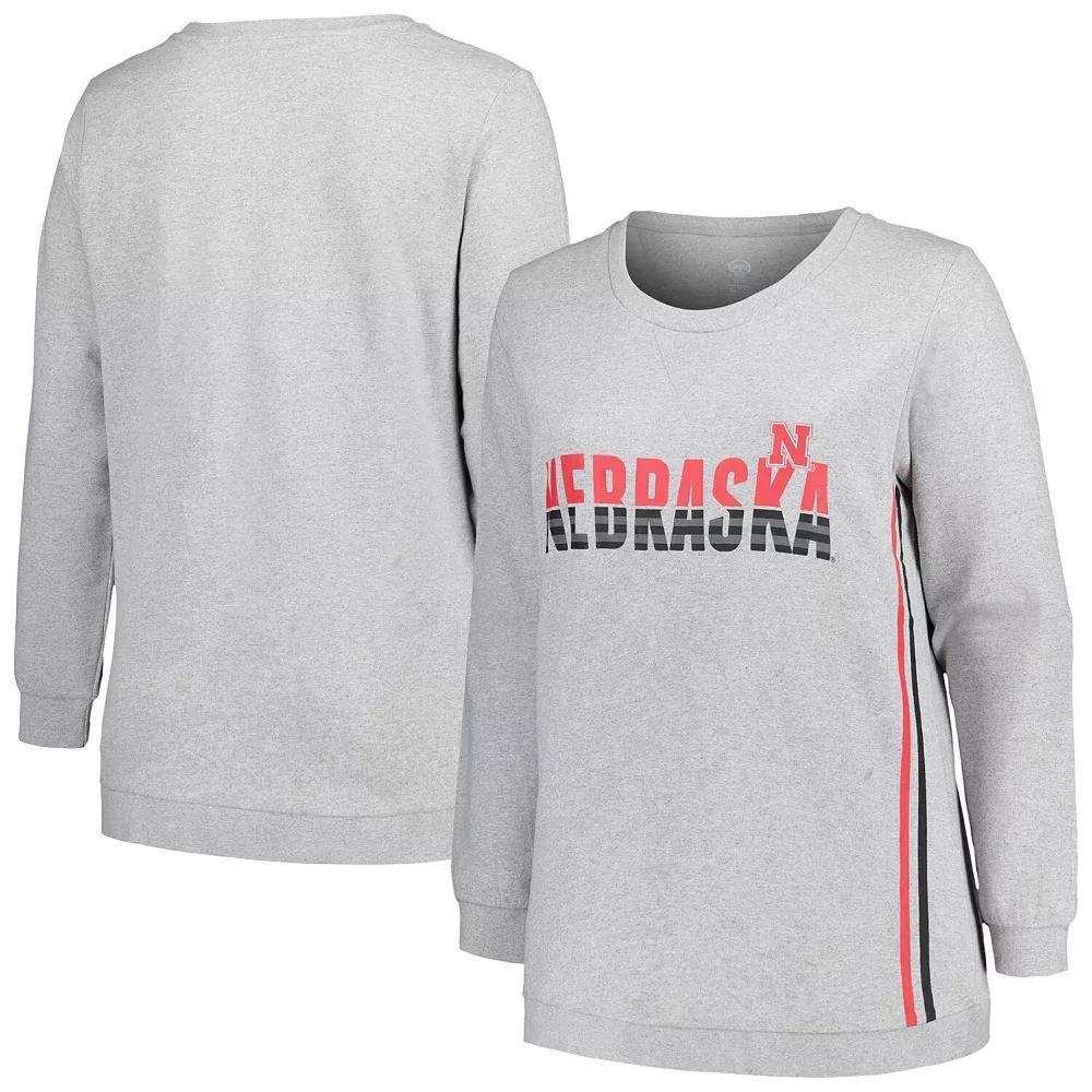 Women's Profile Heather Gray Nebraska Huskers Plus Size Side Stripe Pullover Sweatshirt, Size: 1XL, Grey Product Image