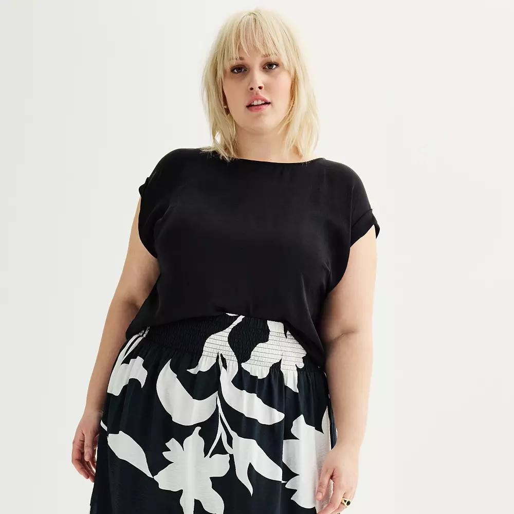 Plus Size Nine West Short Sleeve Silky Tee, Womens Product Image