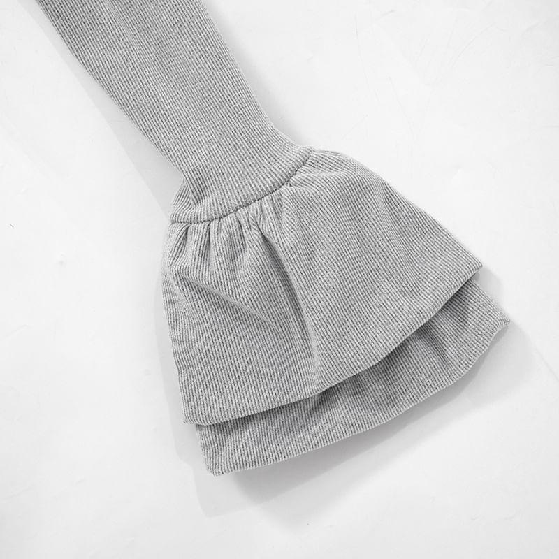 Flare-Sleeve Crewneck Plain Mini Sheath Dress Product Image