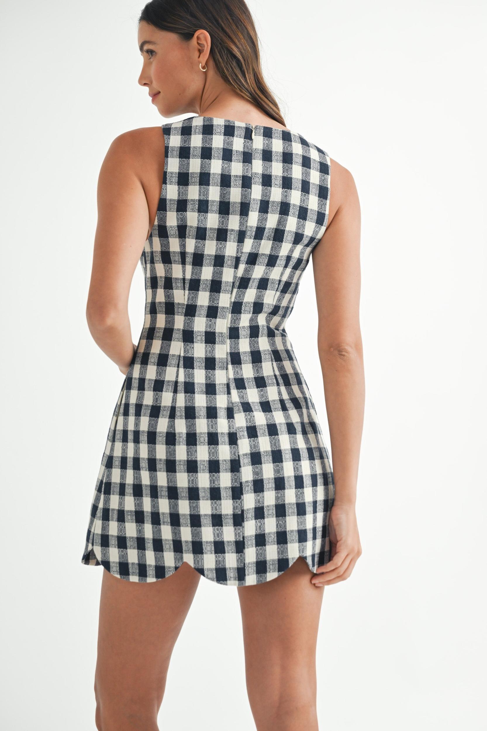 Gingham Scallop-Hem Mini Dress Product Image