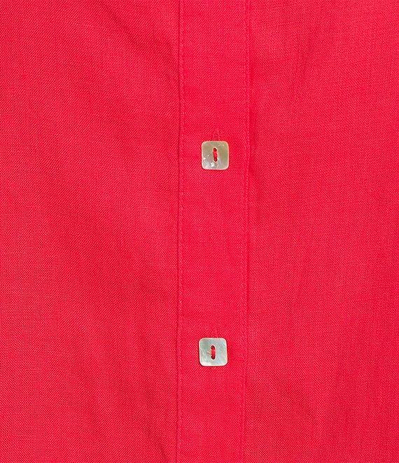 John Mark Plus Size Linen Wire Collar 3/4 Embroidered Eyelet Scallop Sleeve Button Front Shirt Product Image