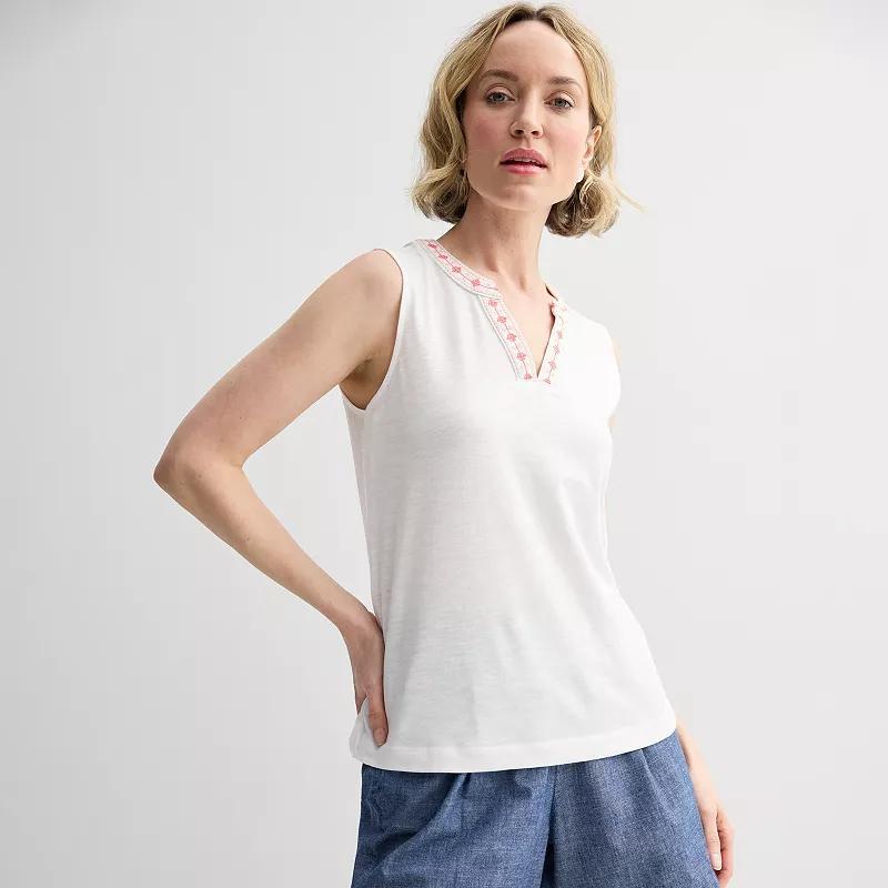 Women's Croft & Barrow® Embroidered Edge Tank Top, Size: Medium, Seattle Blue Product Image