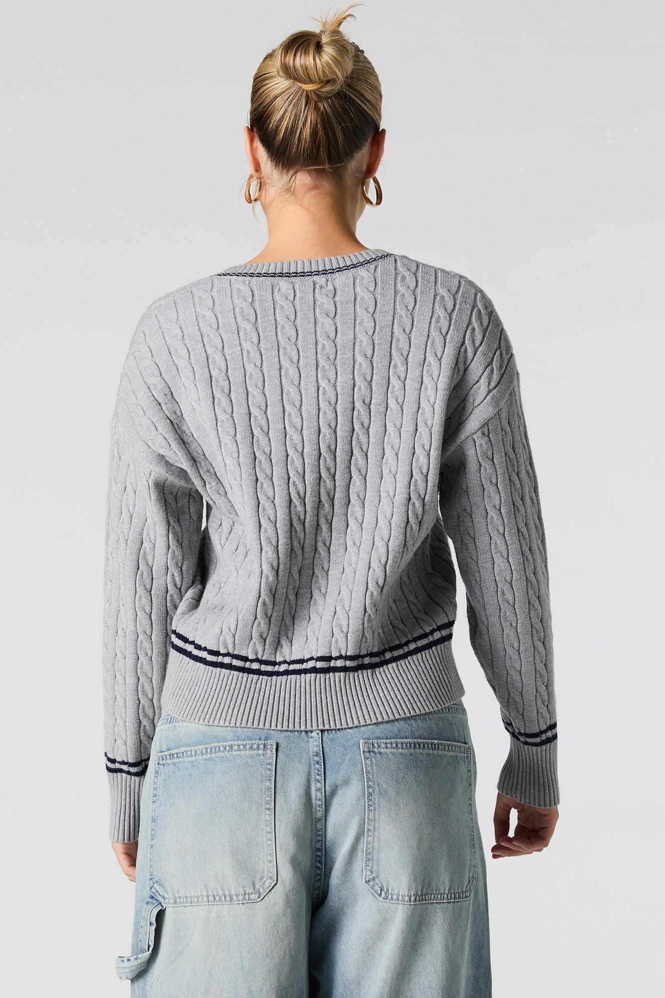 Number Embroidered Cable Knit Sweater Female Product Image