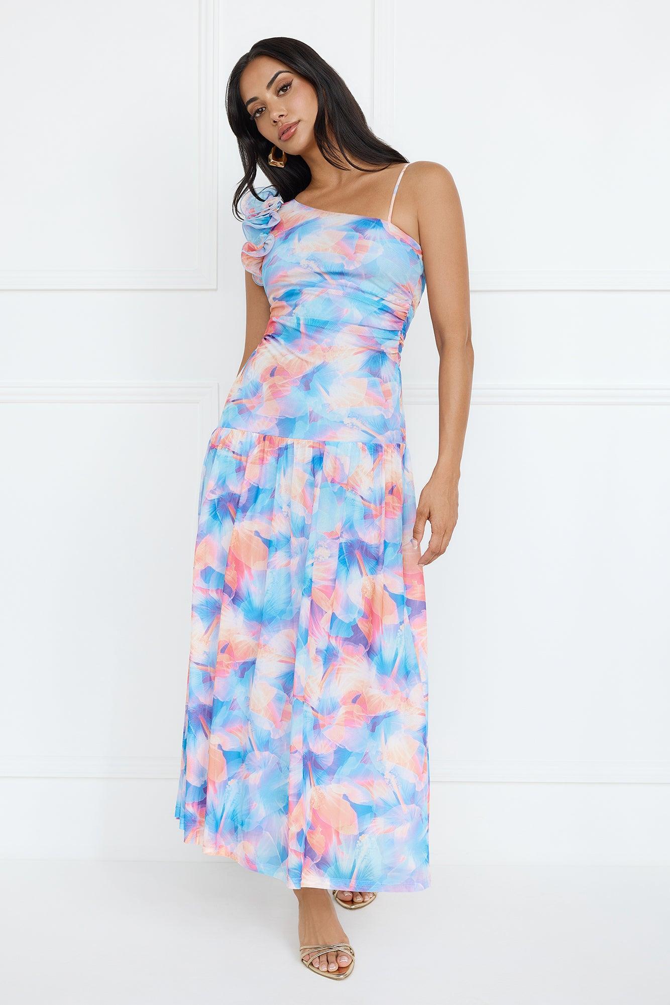 Pretty Encounter Mesh Maxi Dress Blue Product Image