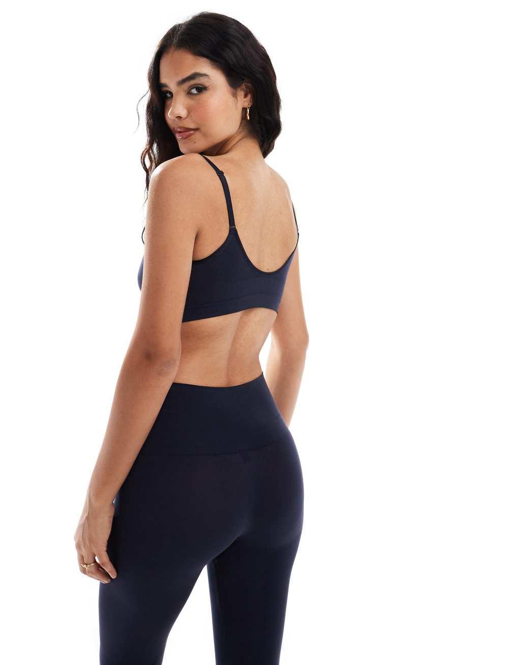Vero Moda seamless deep v bra top in dark navy - part of a set Product Image
