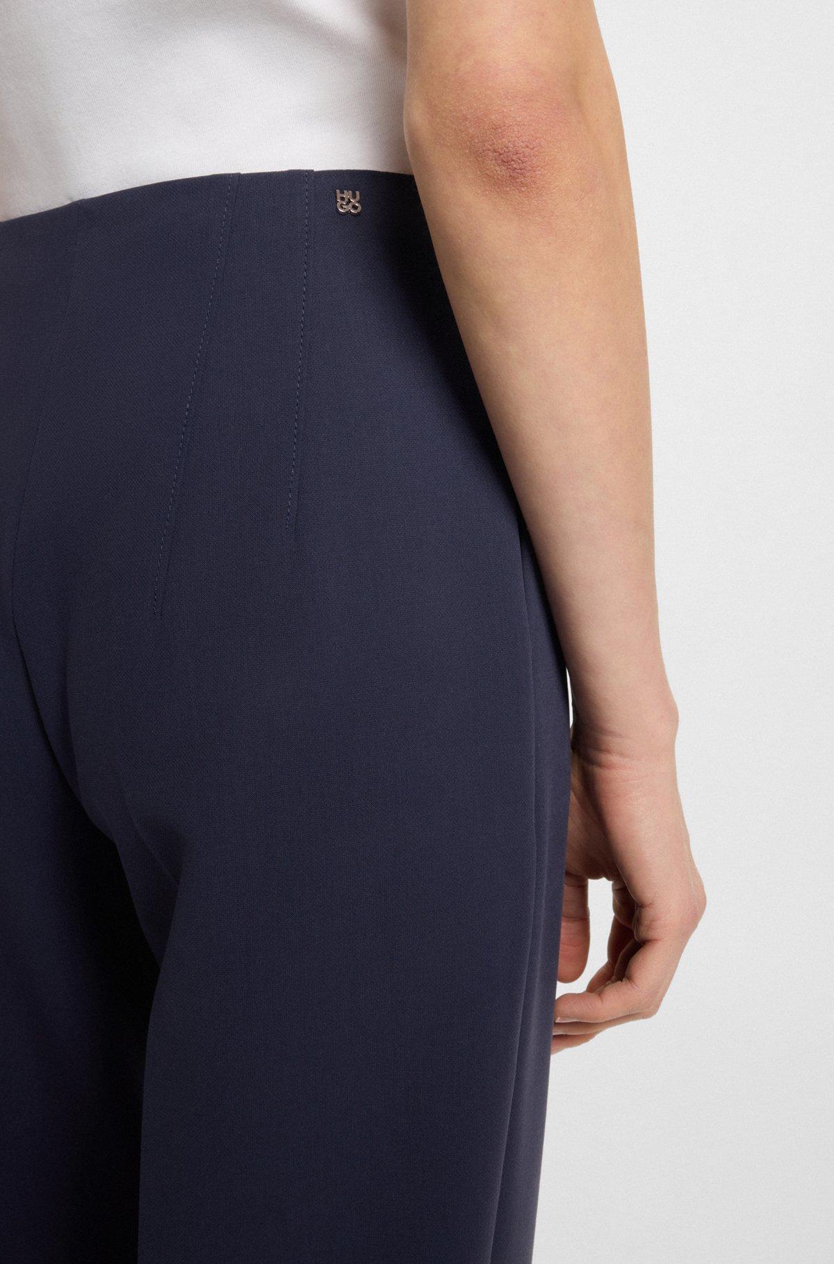 HUGO - Regular-fit pants with wide leg in stretch fabric - Dark Blue Product Image