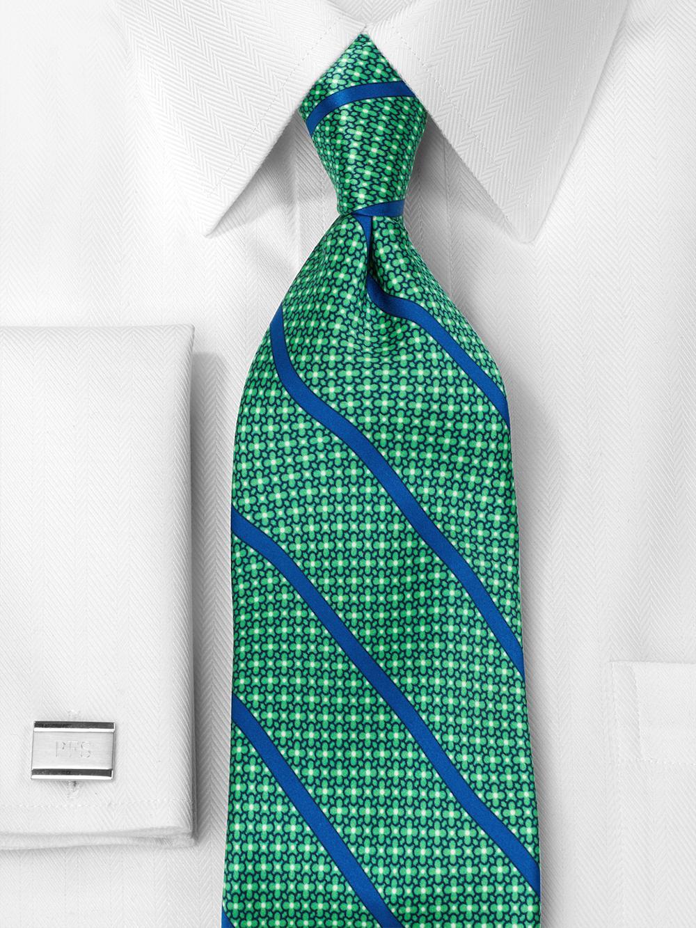 Stripe Printed Italian Silk Tie - Green/blue Product Image
