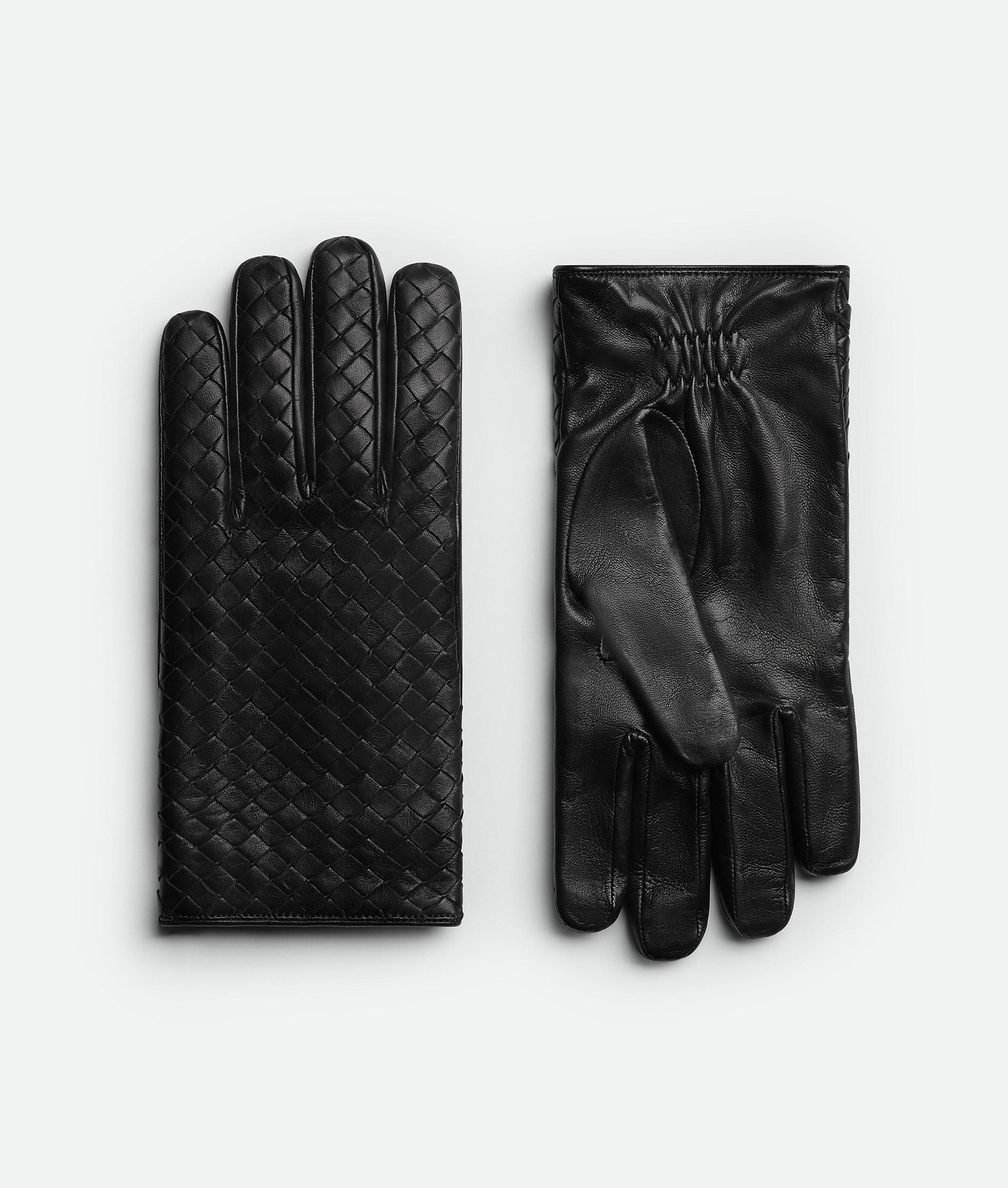 Men's Intrecciato Leather Gloves in Black Product Image