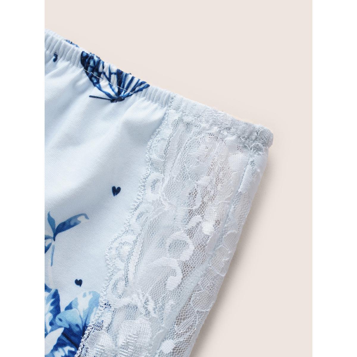 Plus Size Floral Print Lace Patchwork Pajama Sets Women Stone Floral Non Sleeveless Square Neck Lounge Loungewear Sets BloomChic 26/4X Product Image