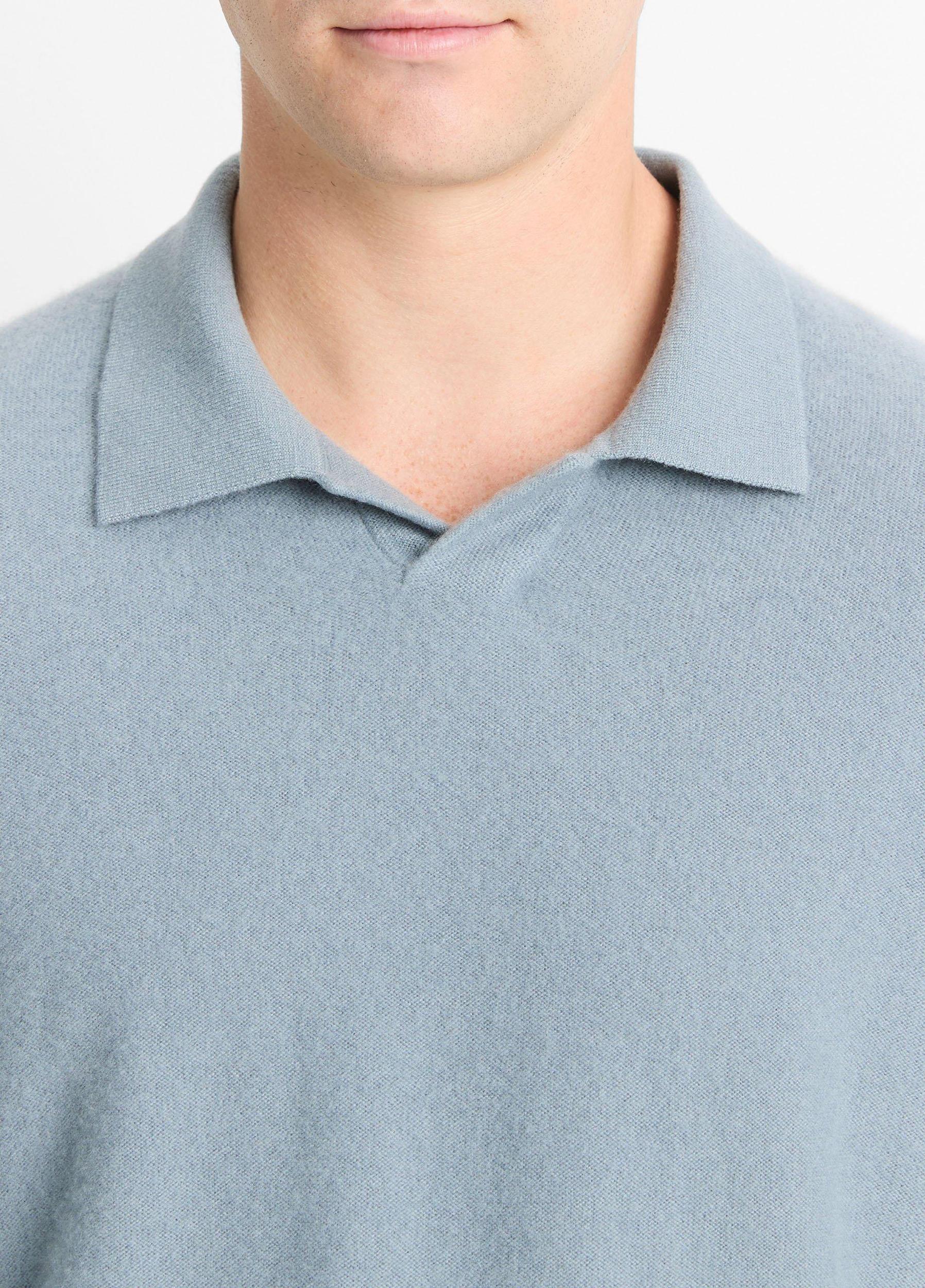 Mens Plush Cashmere Johnny-Collar Polo, Light Blue Spruce, Size XL Vince Product Image