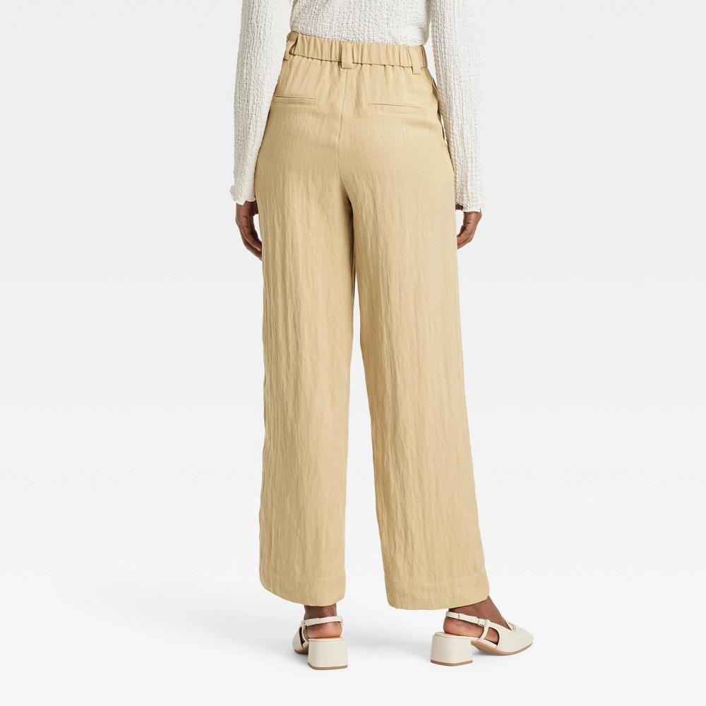 Womens High-Rise Straight Trousers - A New Day Beige 0: Midweight Twill, Back Elastic Product Image