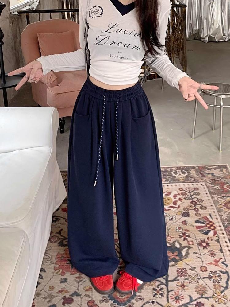 High Waist Plain Wide Leg Sweatpants Product Image