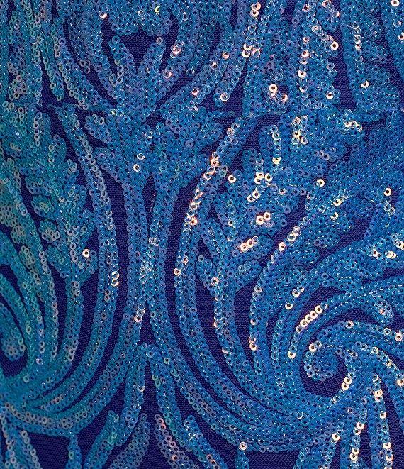 Midnight Doll Sequin Pattern Scoop Neck Spaghetti Strap Side Slit Gown Product Image