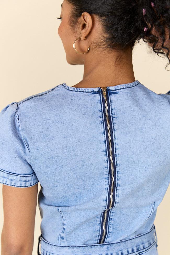 When's Intermission Denim Short Sleeve Romper SALE Product Image