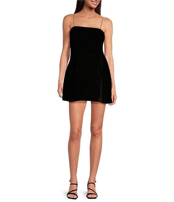 Gianni Bini Laia Velvet Square Neck Sleeveless Flounce Mini Dress Product Image