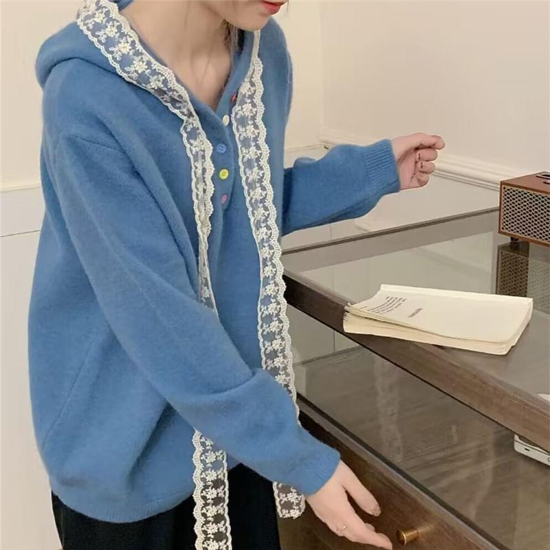 Henley Bow Panel Hood Sweater Product Image
