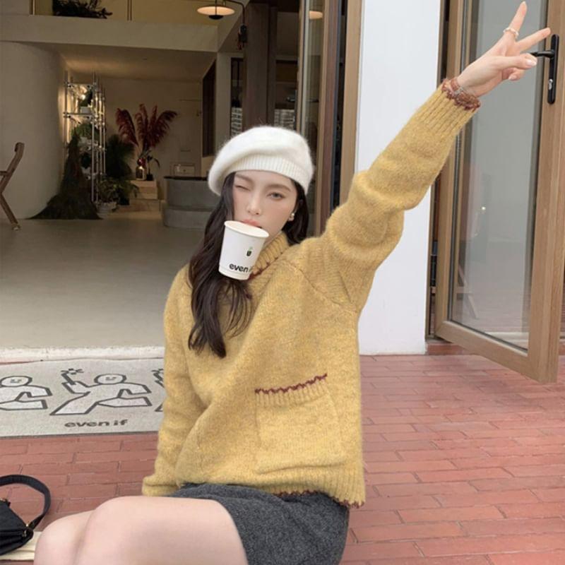 Turtleneck Contrast Trim Oversized Sweater Product Image