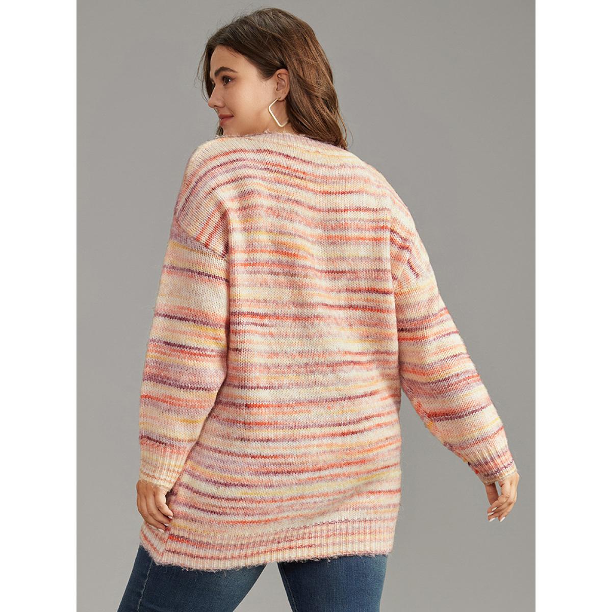 Plus Size Ombre Heather Drop Shoulder Pullover Multicolor Women Casual Loose Long Sleeve V-neck Everyday Pullovers BloomChic 26/4X Product Image