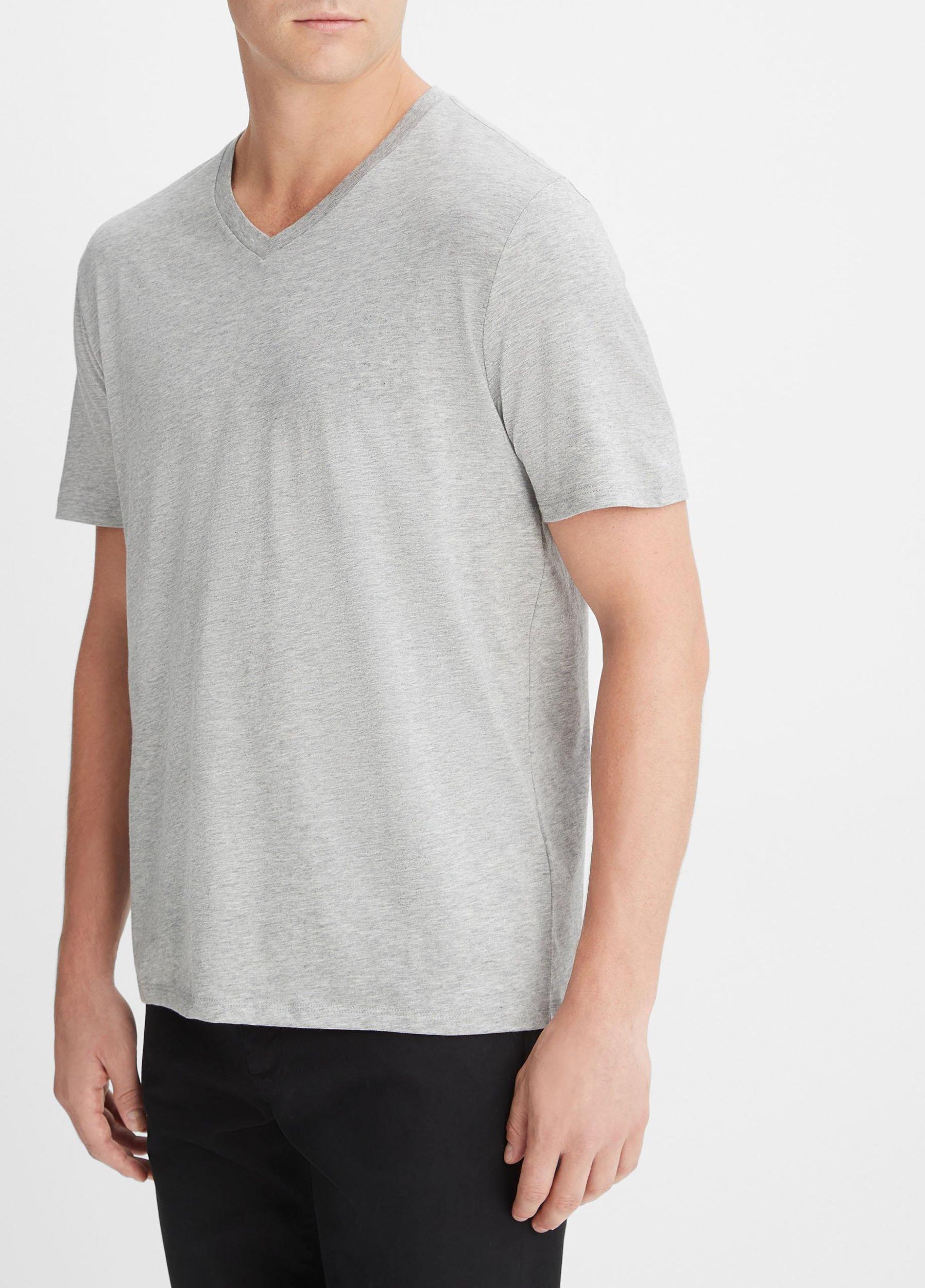 Mens Pima Cotton V-Neck T-Shirt, Heather Steel, Size XL Vince Product Image