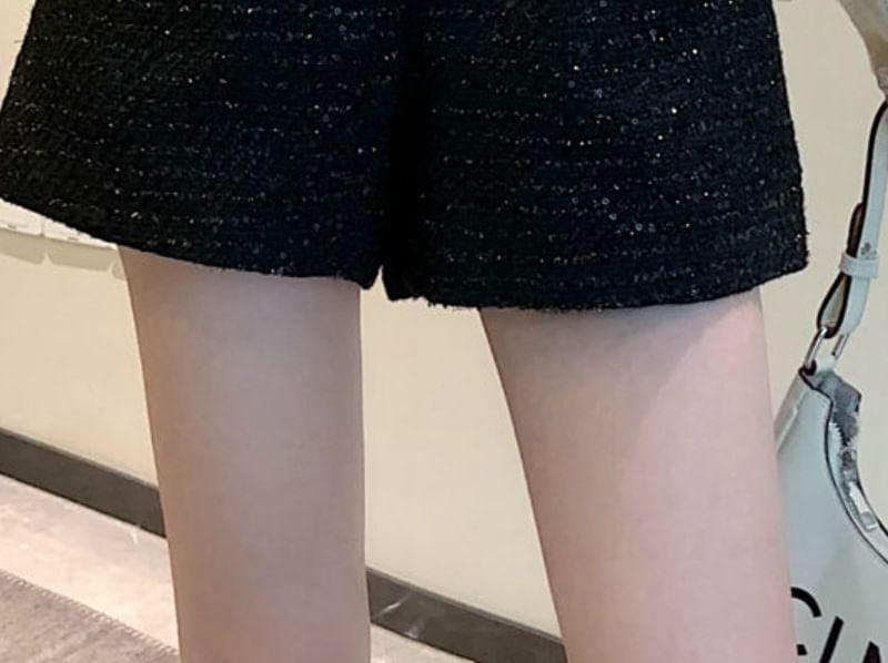 High Waist Tweed Glitter Shorts Product Image