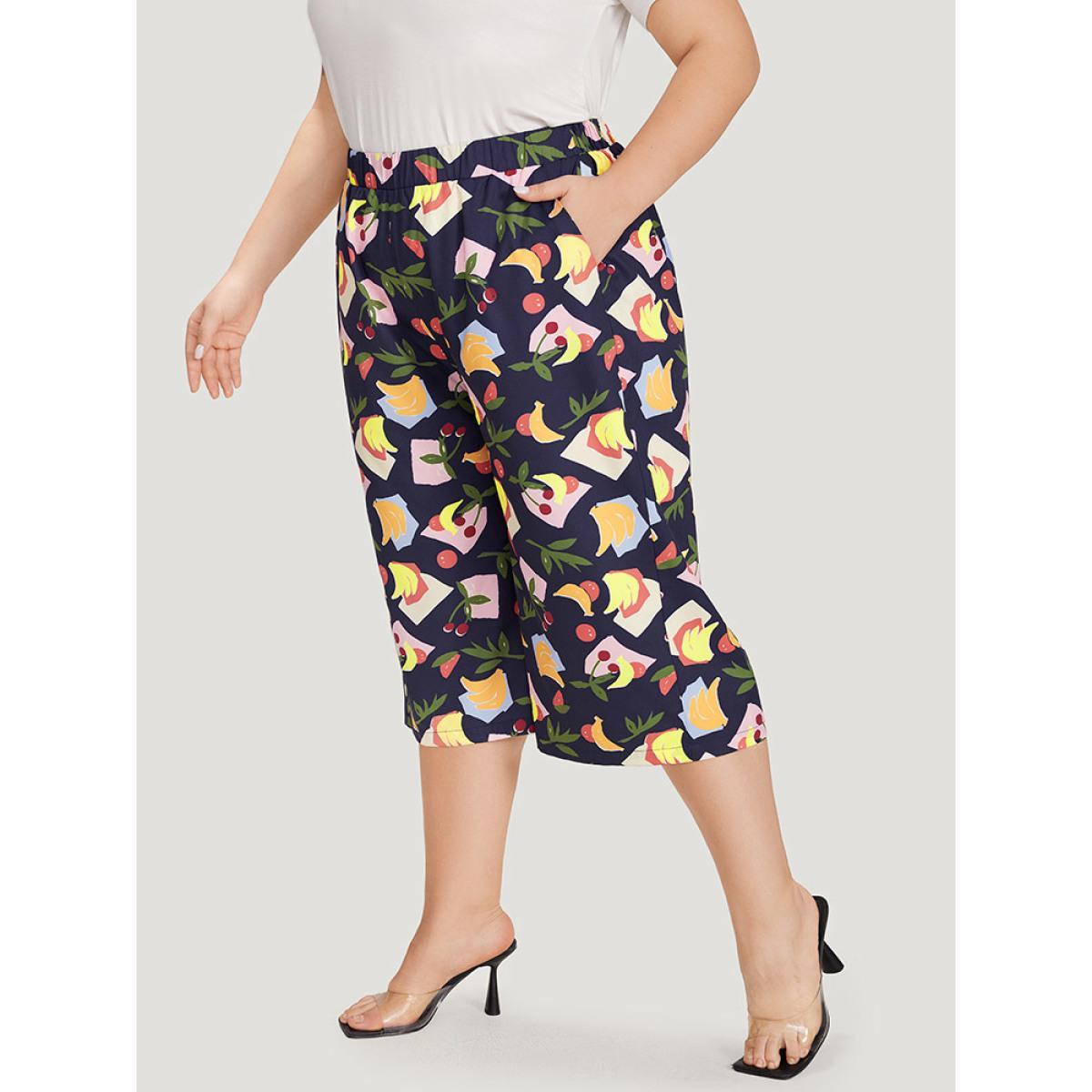 Plus Size Fruit Print Slant Pocket Elastic Waist Pants Women Multicolor Elegant High Rise Dailywear Pants BloomChic 14-16/1X Product Image