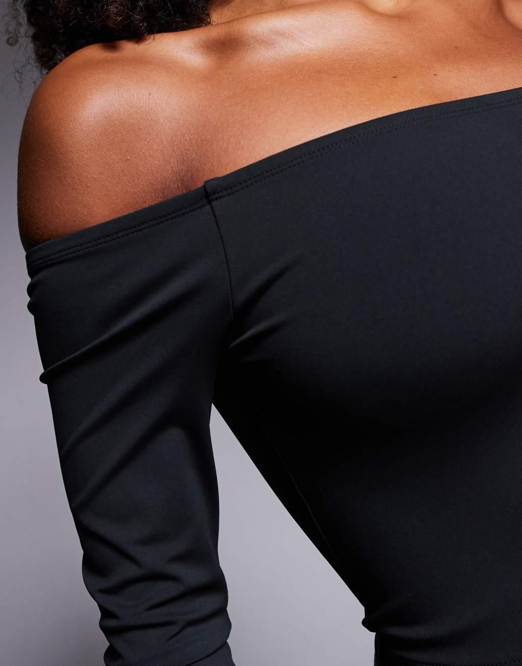 ASOS DESIGN premium sculpting bardot top in black Product Image