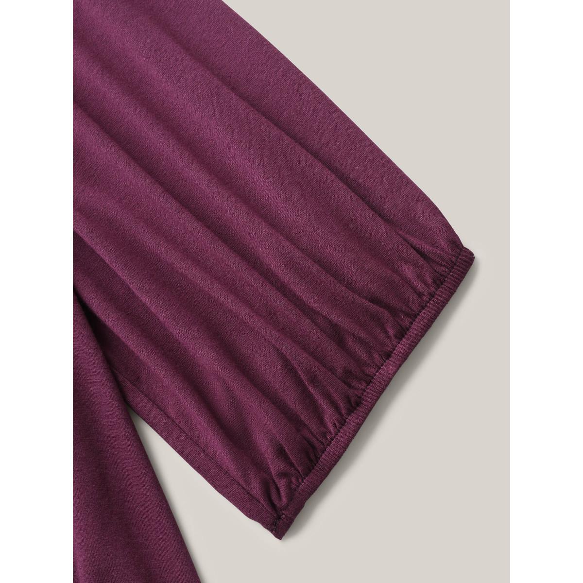 Plus Size Adjustable Neck Ties O-Style T-Shirt Plum Women Casual Tie knot Boat Neck Loose Everyday T-shirts BloomChic 10/M Product Image
