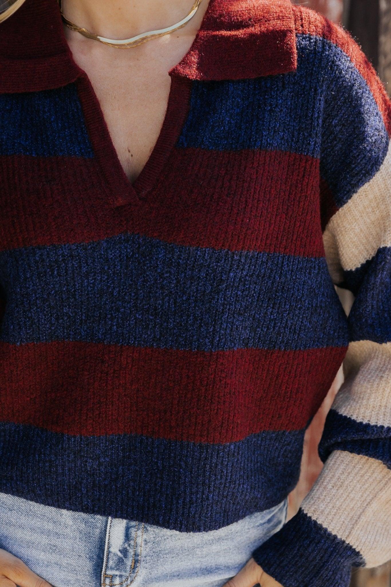Burgundy Multi Striped Pullover Sweater - FINAL SALE Product Image