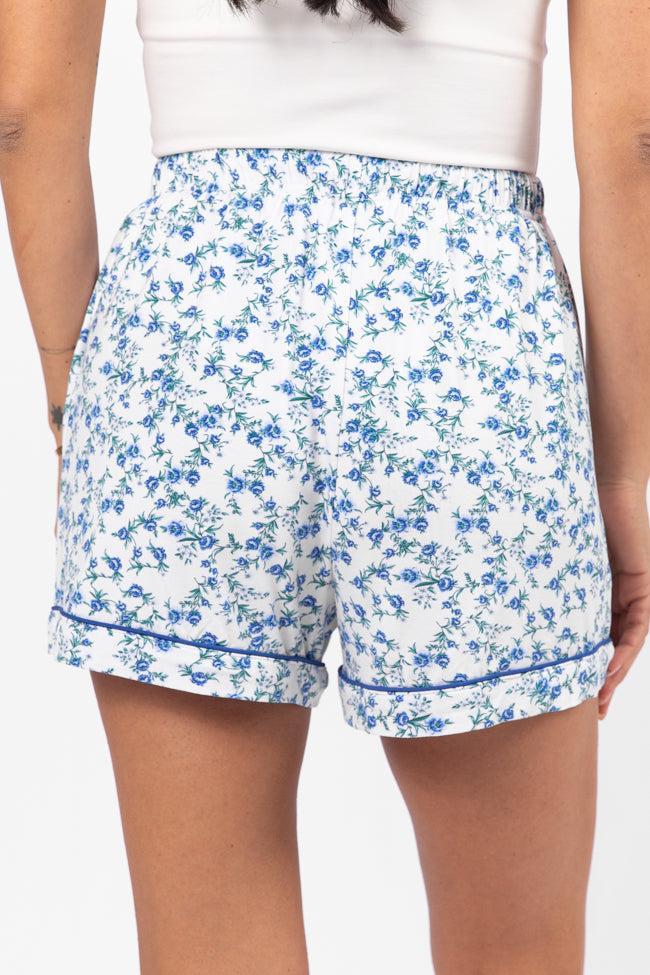 Under The Stars Blue Floral Pajama Shorts Product Image