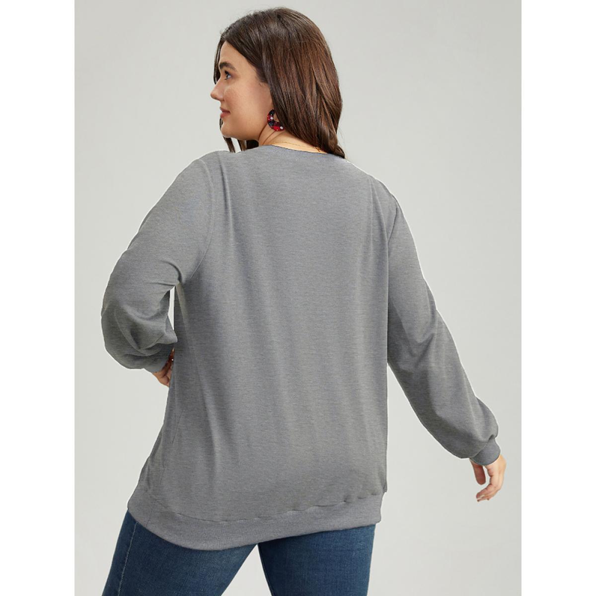 Plus Size Christmas Elk Round Neck Sweatshirt Women Gray Casual Printed Festival-Christmas Sweatshirts BloomChic 14-16/1X Product Image