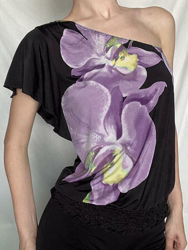 Vintage One Shoulder Short Sleeve Tee Product Image